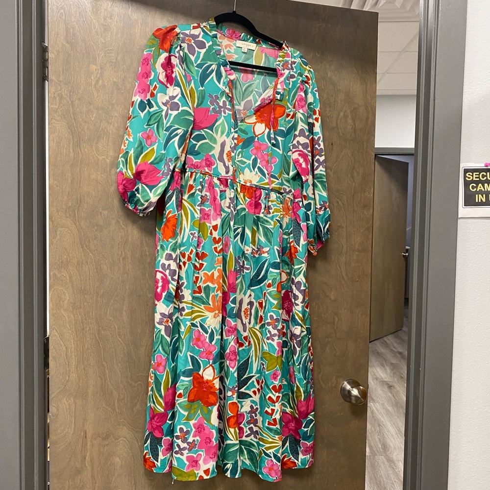 Umgee Colorful Floral Long Sleeve Dress